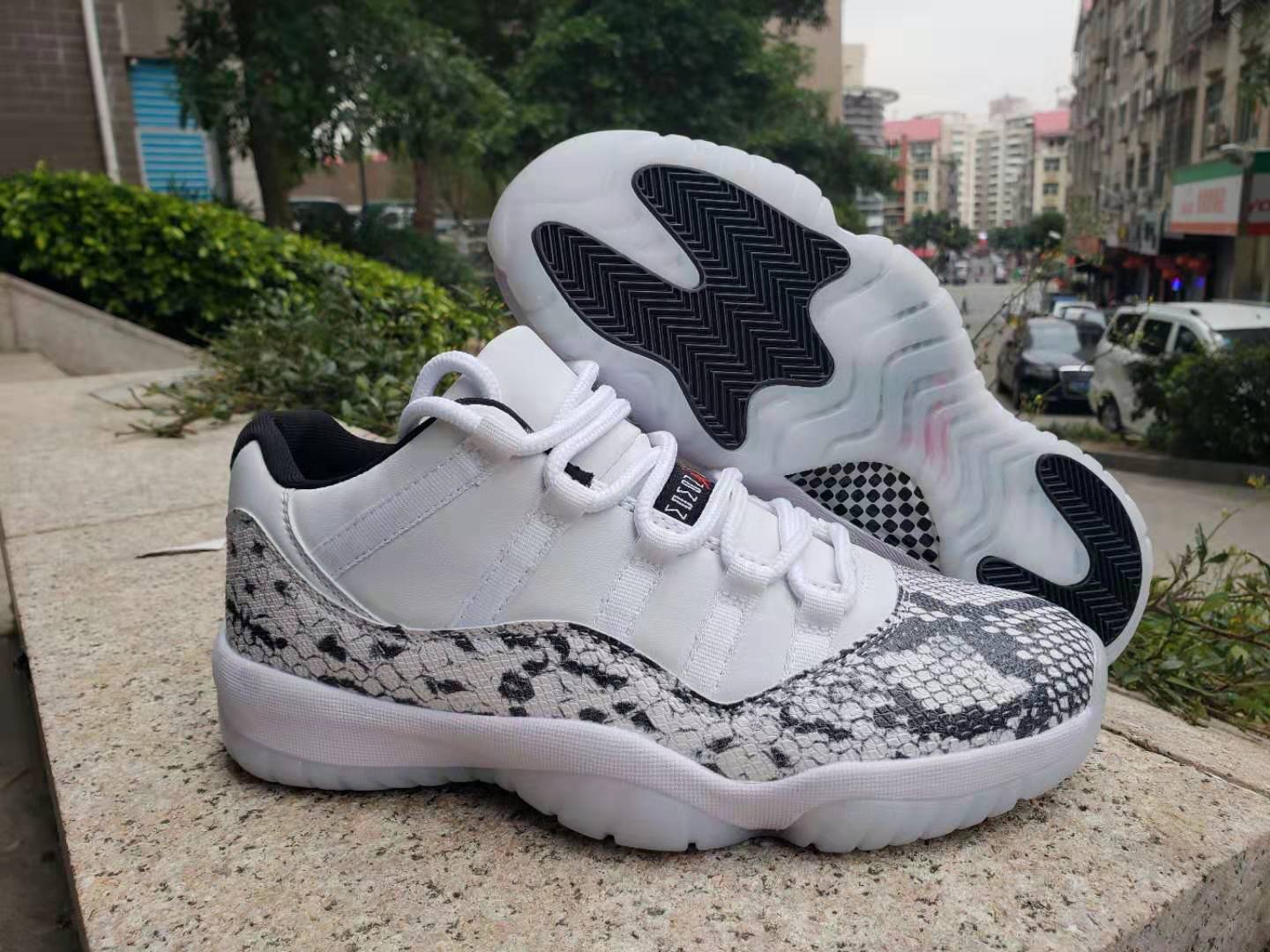 New Air Jordan 11 Low SnakeSkin White Black Shoes - Click Image to Close